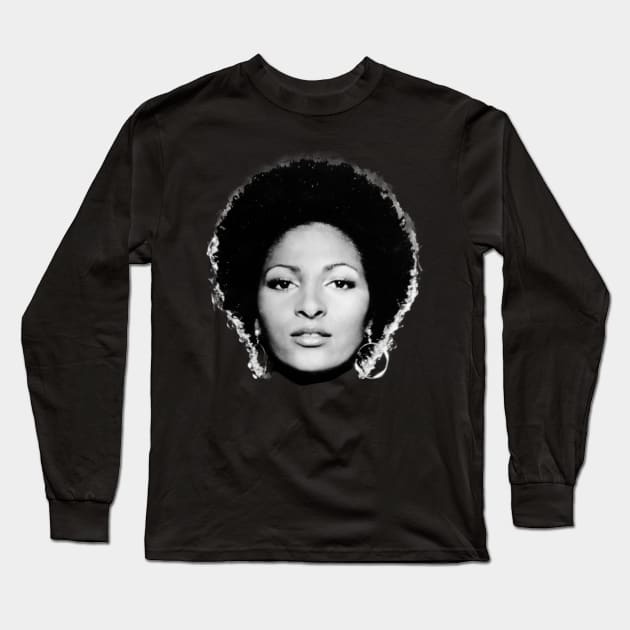 Pam Grier / Vintage Blaxploitation BW Art Long Sleeve T-Shirt by Jokotingkir